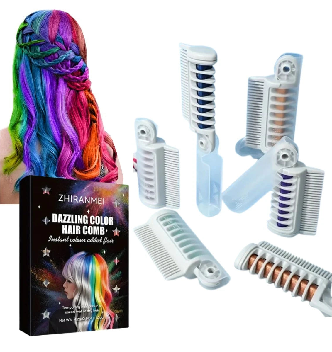 Lápiz de Cabello Temporal Lavable x10 Colores – Peine Tinte Portátil
